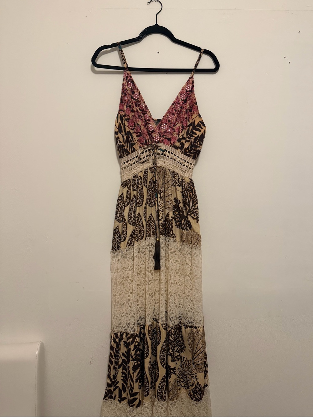 Boho Floral Maxi Dress in Pink and Cream